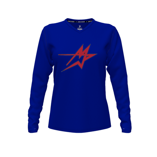 [FTLVCFRY-FYXS-LOGO1] Decker Comfort T-Shirt (Female Youth XS, Royal, V Neck, Logo 1, Long Sleeve)