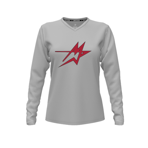 [CUS-DFW-TEES-CMF-VNK-LSL-GRY-FYXS-LOGO1] Comfort T-Shirt (Female Youth XS, Gray, V Neck, Logo 1, Long Sleeve)
