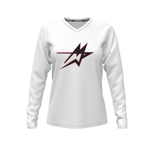 [FTLVPTWH-FYXS-LOGO2] Decker Performance T-Shirt (Female Youth XS, White, V Neck, Logo 2, Long Sleeve)