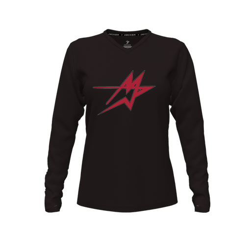 [FTLVPTBK-FYXS-LOGO1] Decker Performance T-Shirt (Female Youth XS, Black, V Neck, Logo 1, Long Sleeve)