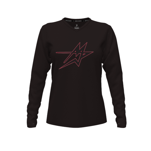 [CUS-DFW-TEES-PER-VNK-LSL-BLK-FYXS-LOGO2] Performance T-Shirt (Female Youth XS, Black, V Neck, Logo 2, Long Sleeve)