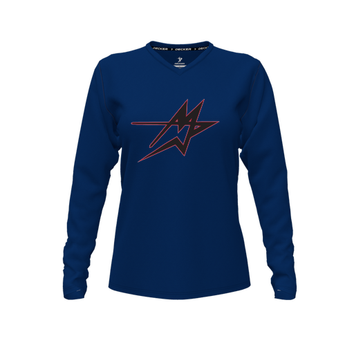 [FTLVPTNV-FYXS-LOGO2] Decker Performance T-Shirt (Female Youth XS, Navy, V Neck, Logo 2, Long Sleeve)