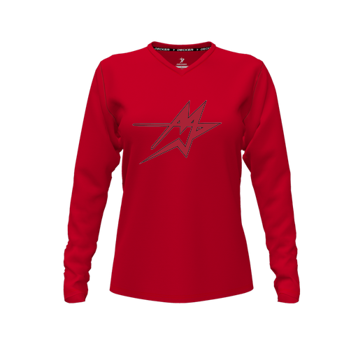 [FTLVPTRD-FYXS-LOGO1] Decker Performance T-Shirt (Female Youth XS, Red, V Neck, Logo 1, Long Sleeve)