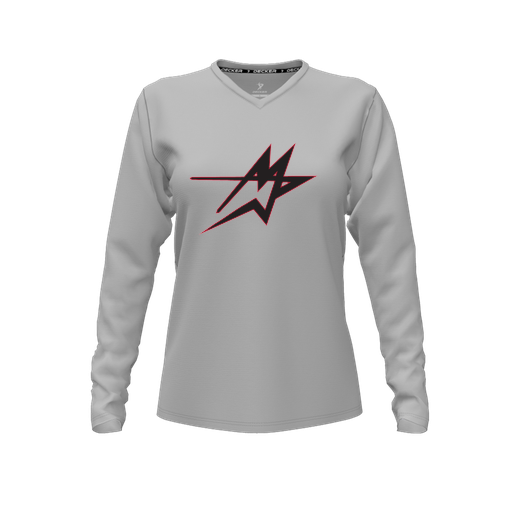 [FTLVPTGY-FYXS-LOGO2] Decker Performance T-Shirt (Female Youth XS, Gray, V Neck, Logo 2, Long Sleeve)